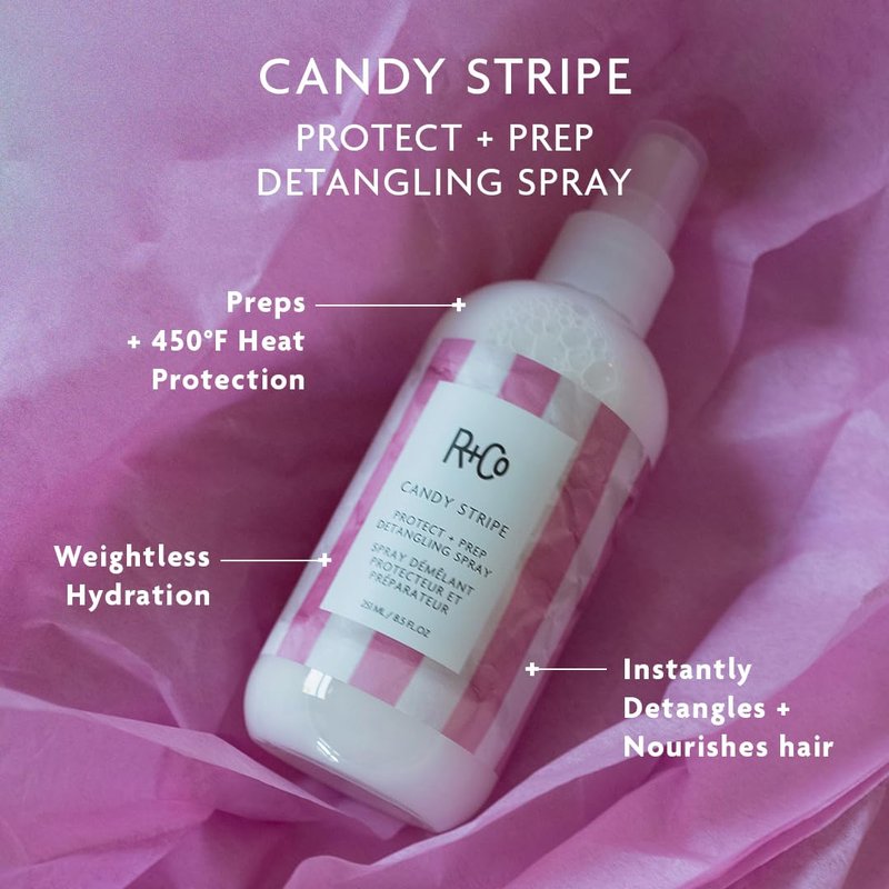 R+Co Candy Stripe Detangling Spray - Nourishes & Prevents Breakage | Vegan & Cruelty-Free | 8.5 Fl Oz