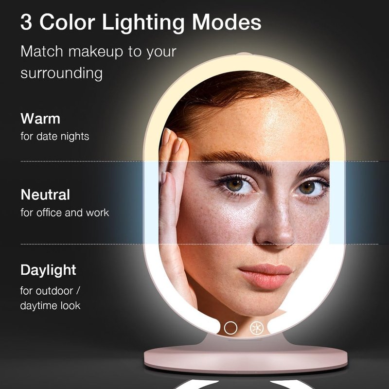 LED Portable Makeup Mirror - Rechargeable with 3 Color Light Settings & 10x Magnification | Ultra Slim Travel Vanity Mirror (Pink)