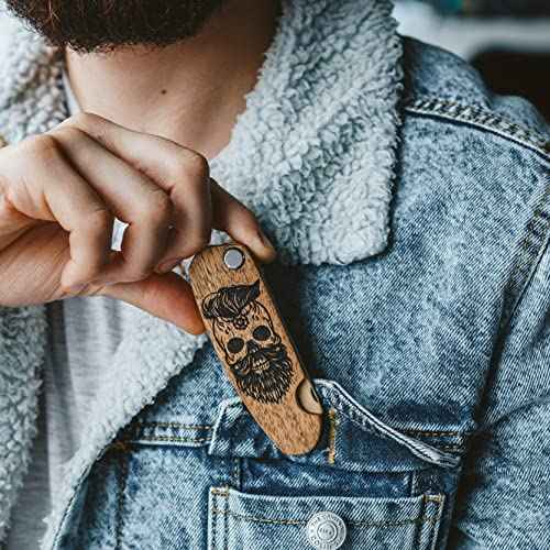 Beard Comb Gifts for Him Wooden Comb for Men Folding Pocket for Moustache Hair Walnut Combs Husband with the Engraving (Skull)