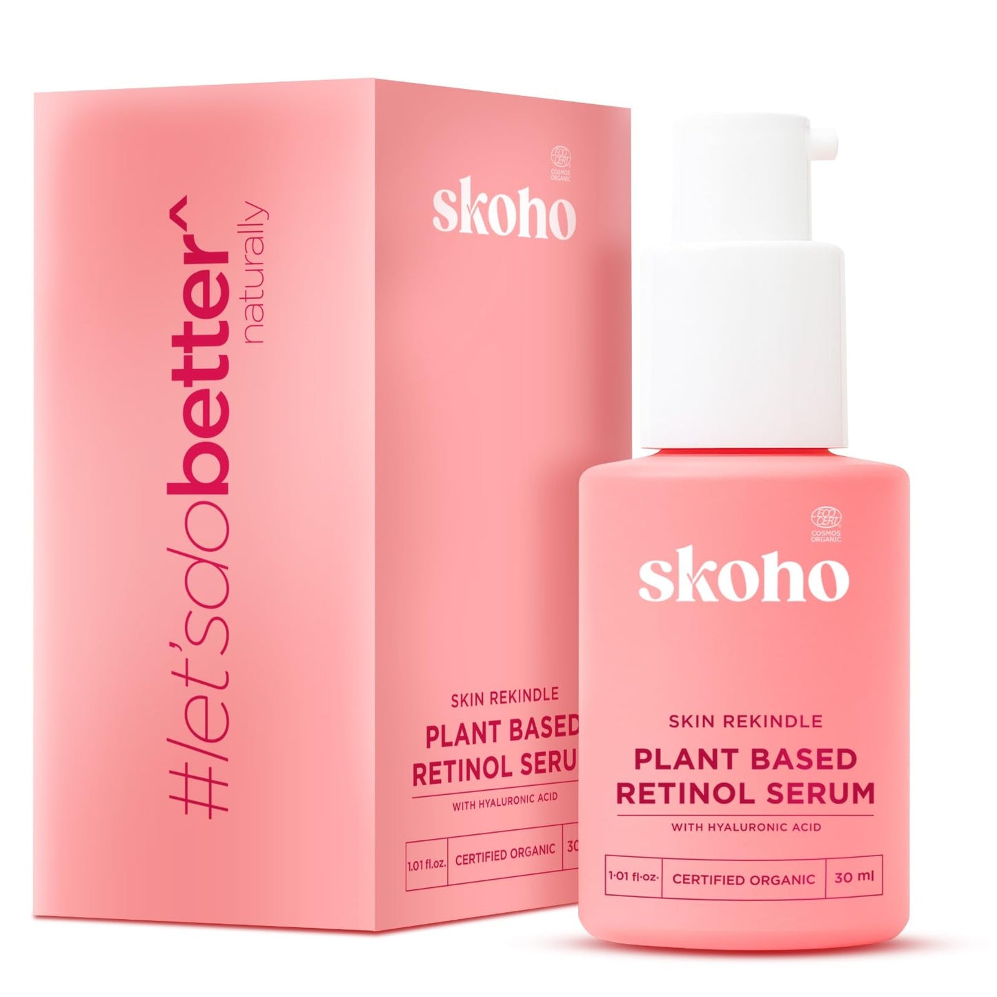 SKOHO Retinol based Anti Aging Organic face Serum with 98.949% Naturality | Reduces Fine Lines & Wrinkles | Plant based Retinol serum for face| Hyaluronic Acid & Kiwi extract | COSMOS Certified| 30ml