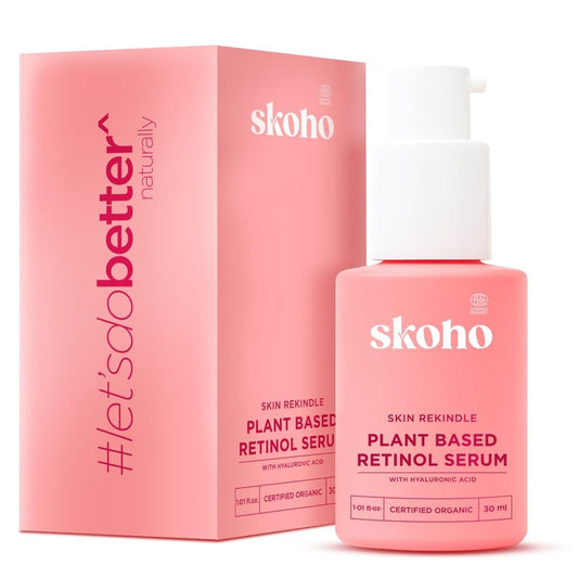 SKOHO Retinol based Anti Aging Organic face Serum with 98.949% Naturality | Reduces Fine Lines & Wrinkles | Plant based Retinol serum for face| Hyaluronic Acid & Kiwi extract | COSMOS Certified| 30ml
