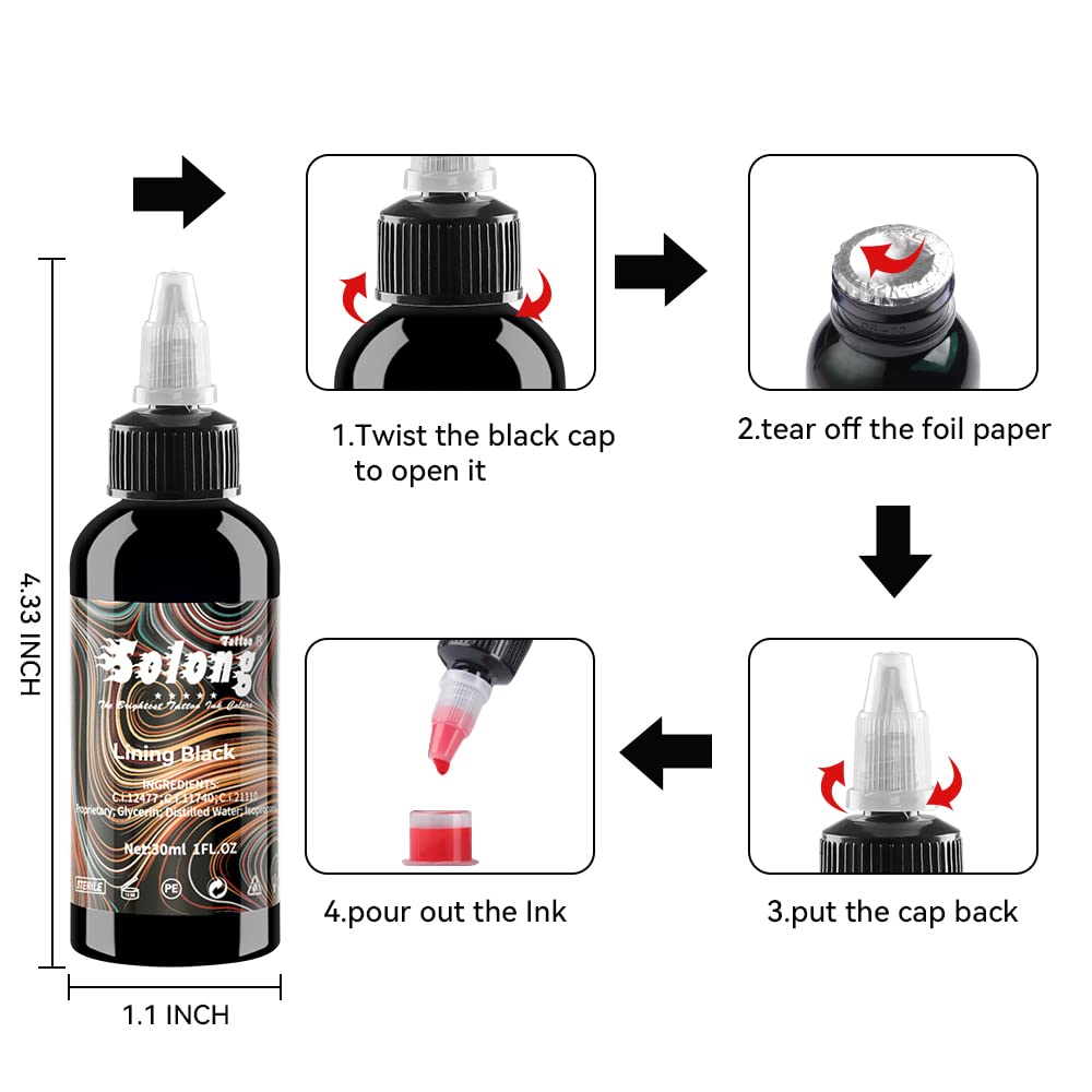Tattoo Ink Color Set - 16PCS 1oz (30ml) Pigment Kit for Professional Tattooing | Vibrant Colors