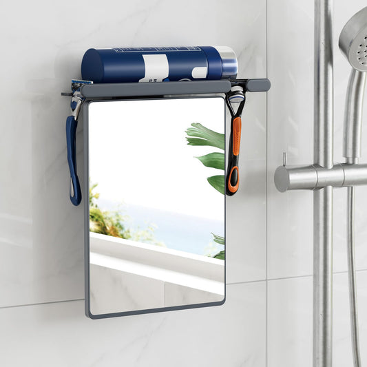 TAILI Shower Mirror Fogless for Shaving, Anti Fog Shaving Mirror with Razor Holder NO-Drilling,Removable,Shatterproof & Waterproof,Wall Mounted Bathroom Accessories with Powerful Suction(Grey)