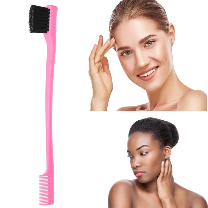 Double-Sided Edge Control Hair Brush Set - Professional Dual-Sided Comb with Bristles | Pink, Purple, Black