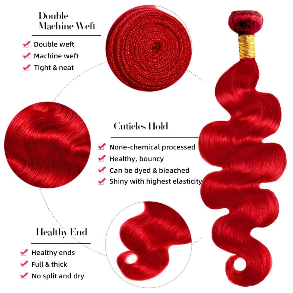 Burgundy Bundles Human Hair Bright Red Body Wave Bundle 22 22 22 Inch Peruvian Virgin Hair 3 Bundles Red Bundle Hair Weave 100g/Pc