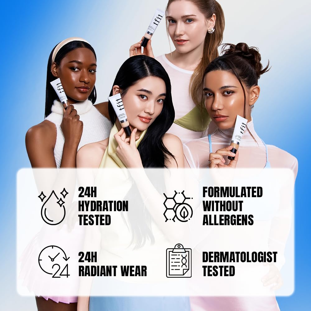 TFIT Hydrating Serum Foundation for Dry Skin – Lightweight, Moisturizing Coverage with Natural Glow & Pore‑Blurring Finish. (C01 Porcelain, 1.05 Oz.)