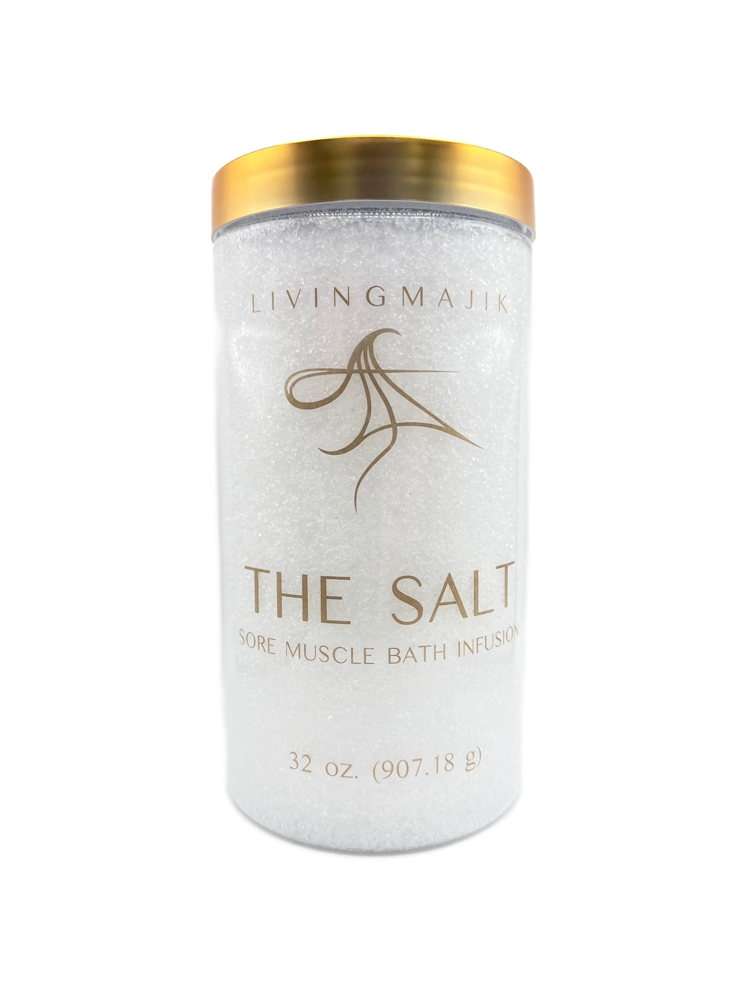 LIVINGMAJIK The Salt 32 oz - All-Natural Sore Muscle Bath Infusion with Epsom Salt, Essential Oils, Arnica & Hydrating Sweet Almond Oil | Ideal for Muscle Pain, Tension & Stress Relief.