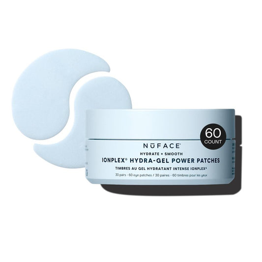 NUFACE IonPlex Hydra-Gel Power Under Eye Patches for Dark Circles and Puffy Eyes - Hydrating Korean Eye Masks + Magnesium & Amino Acids - Cooling Hydrogel to Visibly Brighten & Tighten Skin (60 Count)