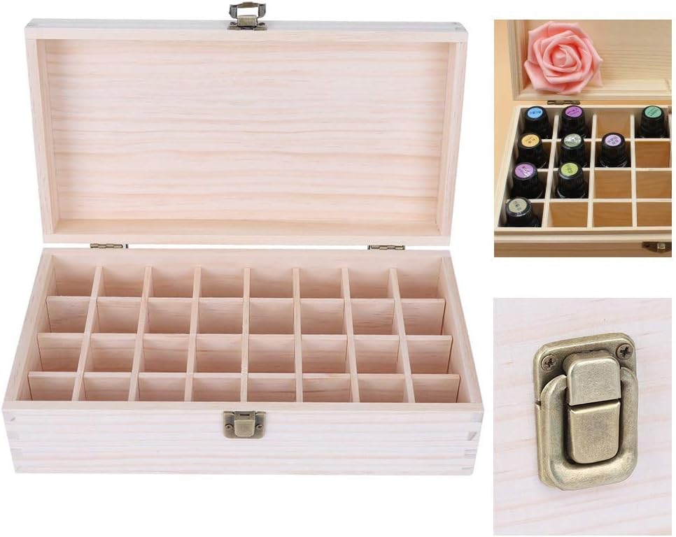 Essential Oil Storage Box - Wooden Organizer with 32 Slots for 5-15 ml Bottles | Nail Polish Display Holder
