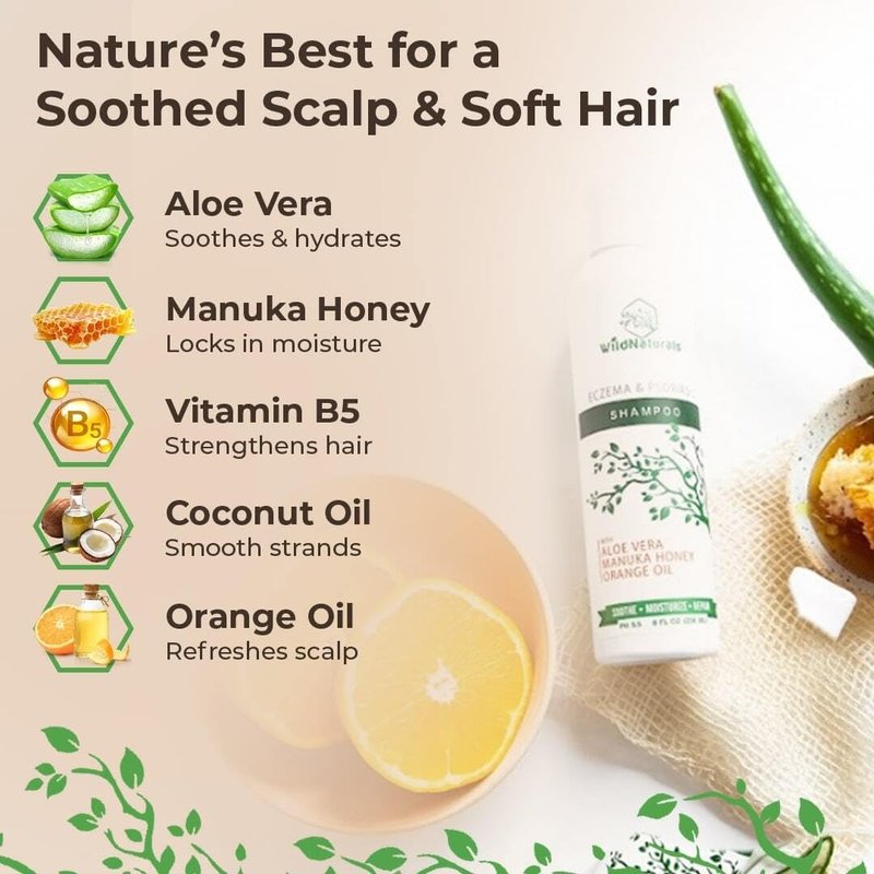 Wild Naturals Psoriasis Shampoo for Scalp Care & Relief – Hydrating Anti-Dandruff Shampoo for Itchy, Dry Scalp – Gentle Eczema Shampoo for Sensitive Skin