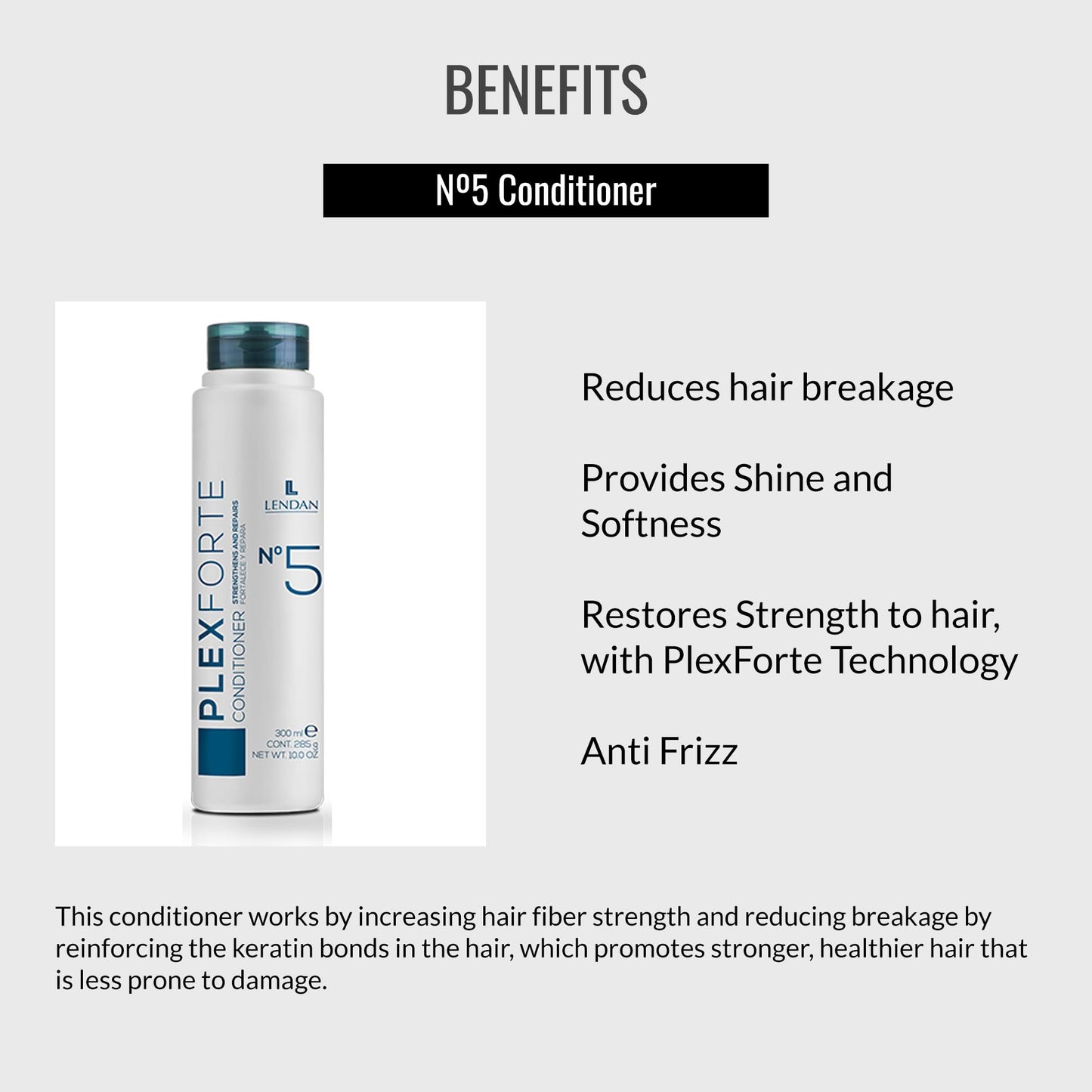 Lendan - Hair Conditioner - Nº5 Conditioner - 300 ml - With Plexforte Technology - Reduces Hair Breakage - Restores Hair Strength - Adds Shine and Softness - Anti-Frizz