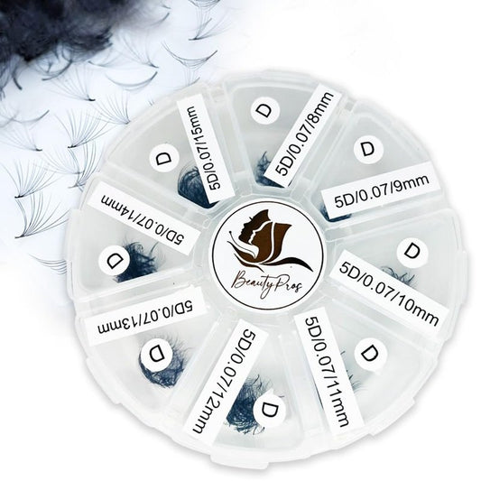 BeautyPros 5D Premade Volume Lash Extension Kit- 5D Mixed Tray 500 Premade Fans Eyelash Extensions - Premade Lash Fans Pointed Handmade Premade - Loose Fans Thin Base (5D-0.07 D-Curl 9-16mm White)