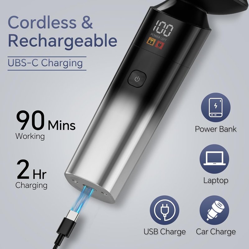 Electric Razor for Men - Waterproof 3D Rotary Shaver | Rechargeable Wet/Dry 3-in-1 with Beard Trimmer & Groomer