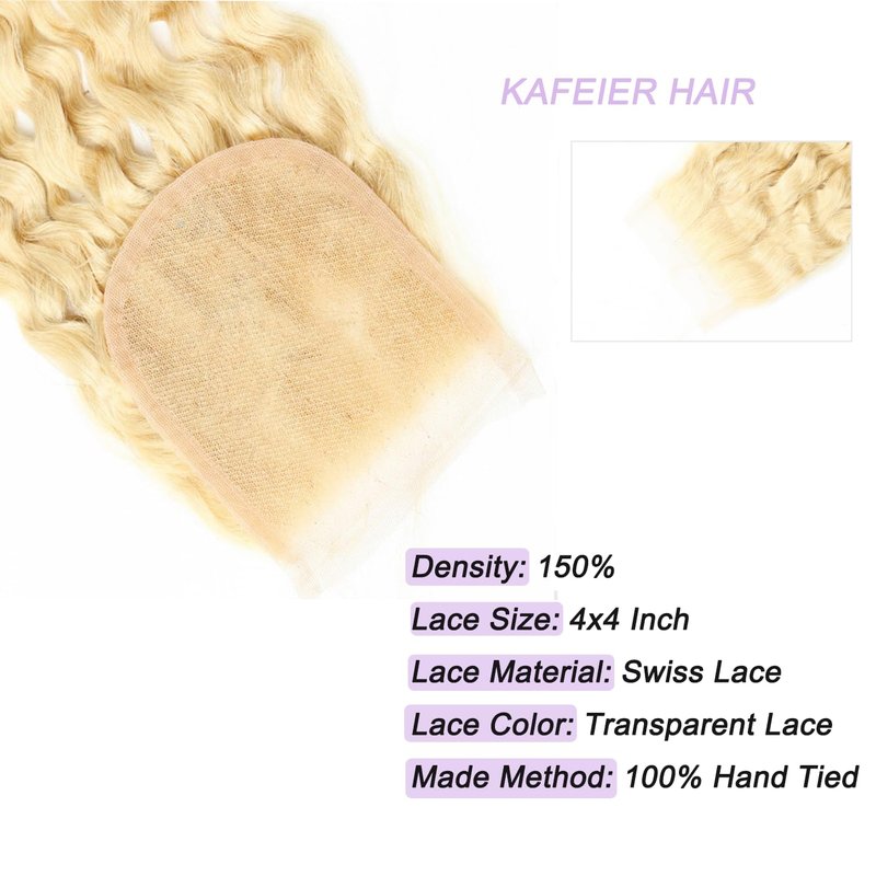 Blonde 613 Deep Wave Closure - 4x4 Transparent Lace Human Hair, 18 Inch, Pre-Plucked with Baby Hair