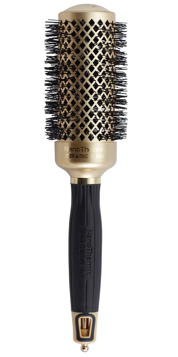 Olivia Garden NanoThermic Ceramic + Ion Round Thermal Hair Brush - Not Electrical - Professional Blowout Brush for Normal to Thick Hair, NT-44G 1 3/4"