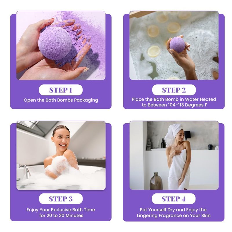 Bath Bombs Gift Set - 10 Handmade Lavender Essential Oil Bombs | Perfect Birthday & Mother's Day Gift for Women