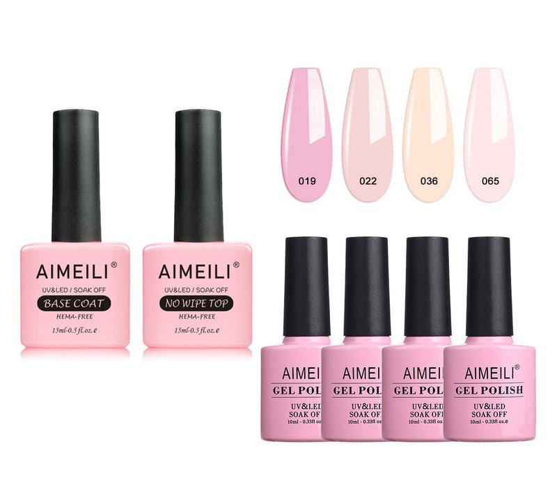 AIMEILI Hema-Free No Wipe Top & Base Coat Set | Natural Sheer Pink Gel Color