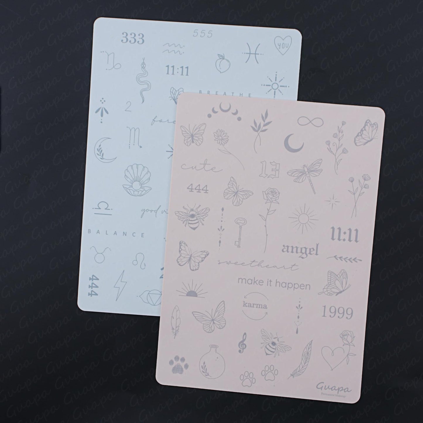 Guapa 3pcs Tiny Tattoo Practice Skin over 80 Unique Stencil Designs Realistic Replication Tattoo Stencil Designs for Real Tattoos (Pink Sheet)