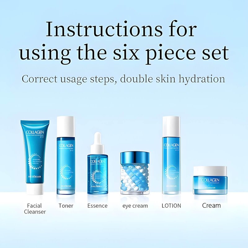 6 Pcs Collagen Skin Care Set for Teen Girls, Hydrating Skincare Set with Cleanser, Toner, Lotion, Serum, Cream & Eye Cream for Teens & Women,