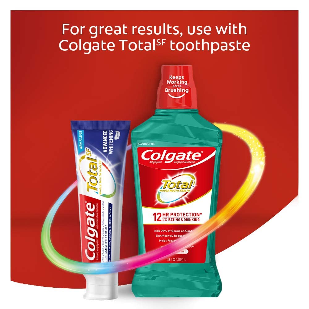 Colgate Total Pro-Shield Alcohol Free Mouthwash, Antibacterial Formula, Spearmint - 500 mL, 16.9 Fluid Ounce (6 Pack)