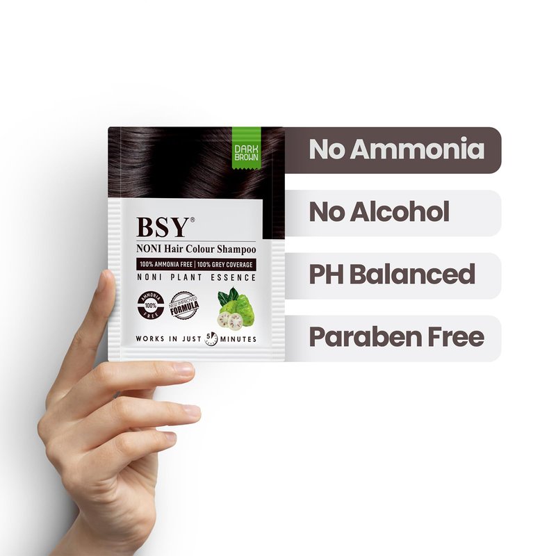 BSY Noni Black Hair Magic Shampoo - Natural 5 Mins Ammonia-Free Shampoo Hair Color, Permanent Hair Dye, 20x0.67 Fl Oz