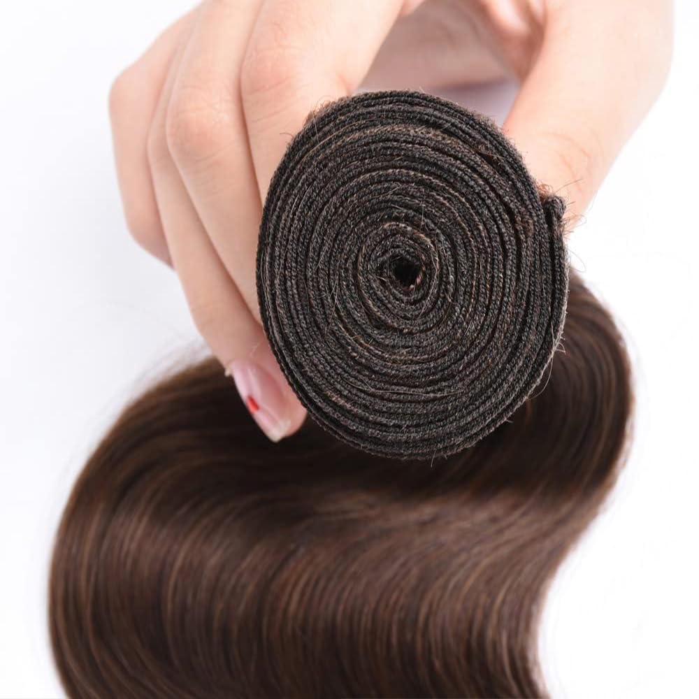 Dark Brown Bundles Color #4 Body Wave Human Hair Bundles 10 12 14 Inch Chocolate Brown Body Wave Bundles Human Hair Weave Double Weft Brazilian Virgin Remy Hair Extensions for Black Women