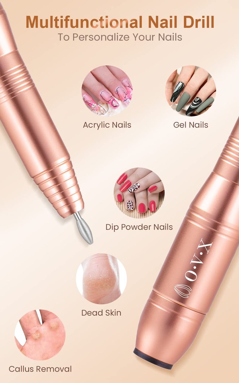 Acrylic Nail Drill Machine - Professional USB Electric Nail File Kit for Gel Nails | Portable Gold Design