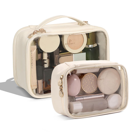 Pocmimut Clear Makeup Bags,Small Makeup Pouch with Large Cosmetic Bag Toiletry Bag Car Accessories Storage for Women,Travel Essentials Organizers,Beige