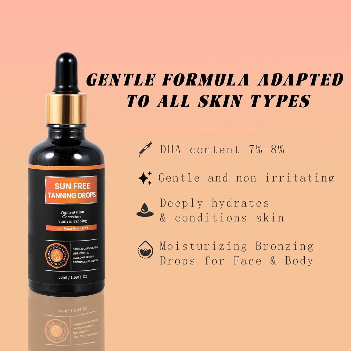 Self Tanning Drops - Plant Extract Formula for Customized Skin Tone | Natural Color, 7%-8% DHA, Moisturizing Bronzing Drops for Face & Body