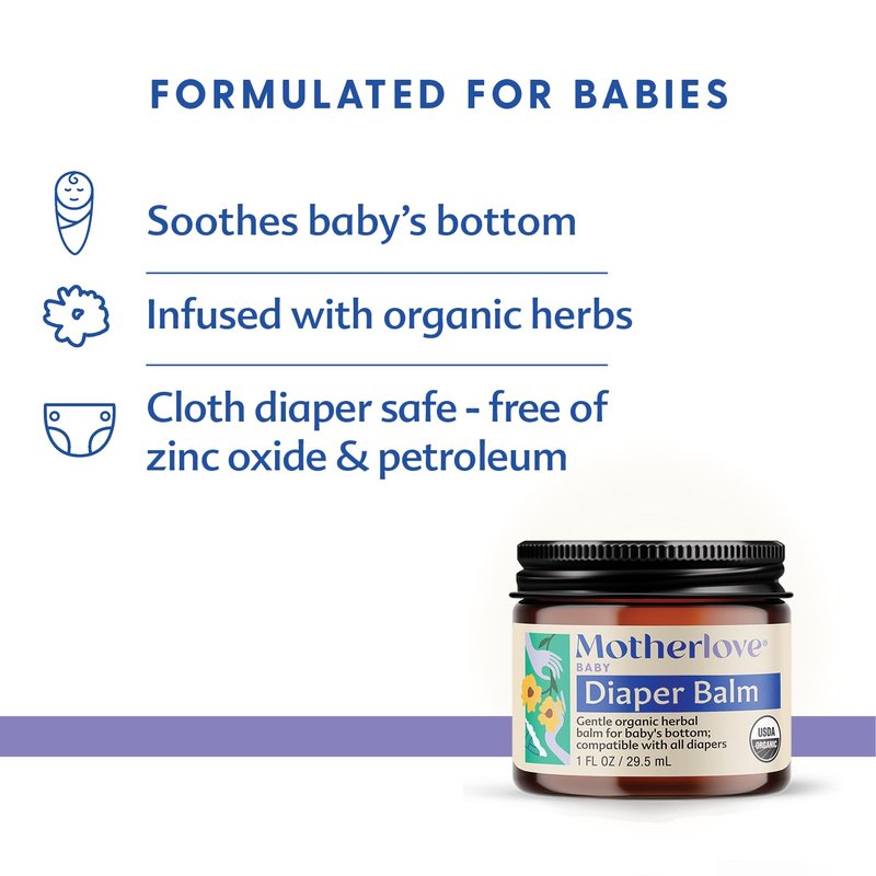 Motherlove Diaper Balm (4 oz) Organic Herbal Diaper Rash Cream—Cloth diaper Safe, Zinc Oxide- & Petroleum-Free