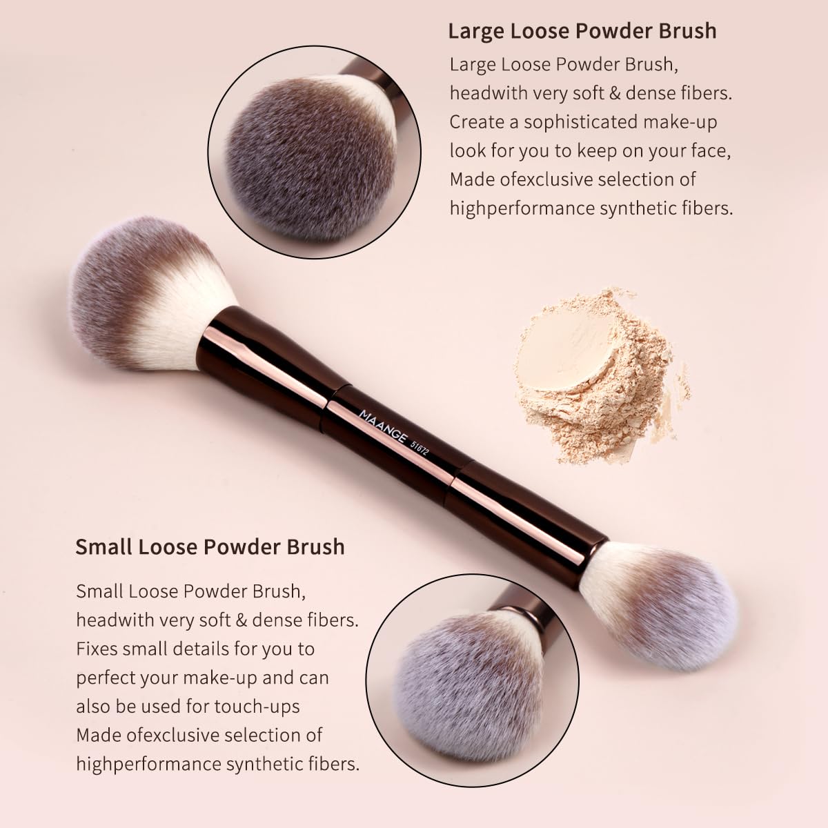 MAANGE 5 PCS Foundation Makeup Brush Set Double-ended Kabuki Mask Contour Brush for Liquid Powder Concealer Cream Cosmetics Blending Makeup Brushes (Coffee)