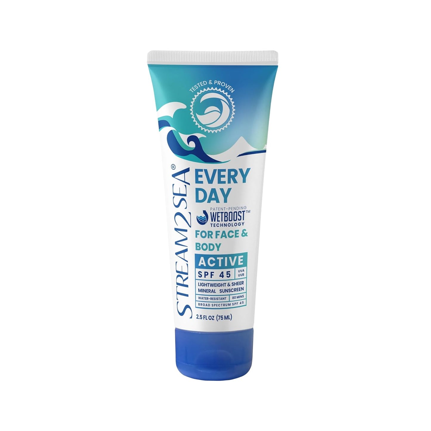 Every Day Active Mineral Sunscreen SPF 45 - Reef Safe, Biodegradable, EWG Verified | Water Resistant 80 Min, 2.5 Fl Oz
