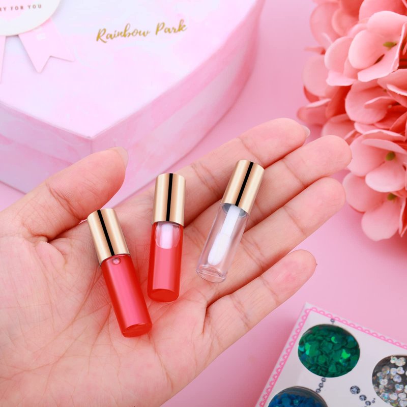 Patelai 100 Pieces Clear Mini Lip Gloss Tube Refillable Empty Lip Balm Gloss Containers Bottles Transparent Mini Lipstick Containers for Women DIY Makeup(Rose Gold,1.2ml)