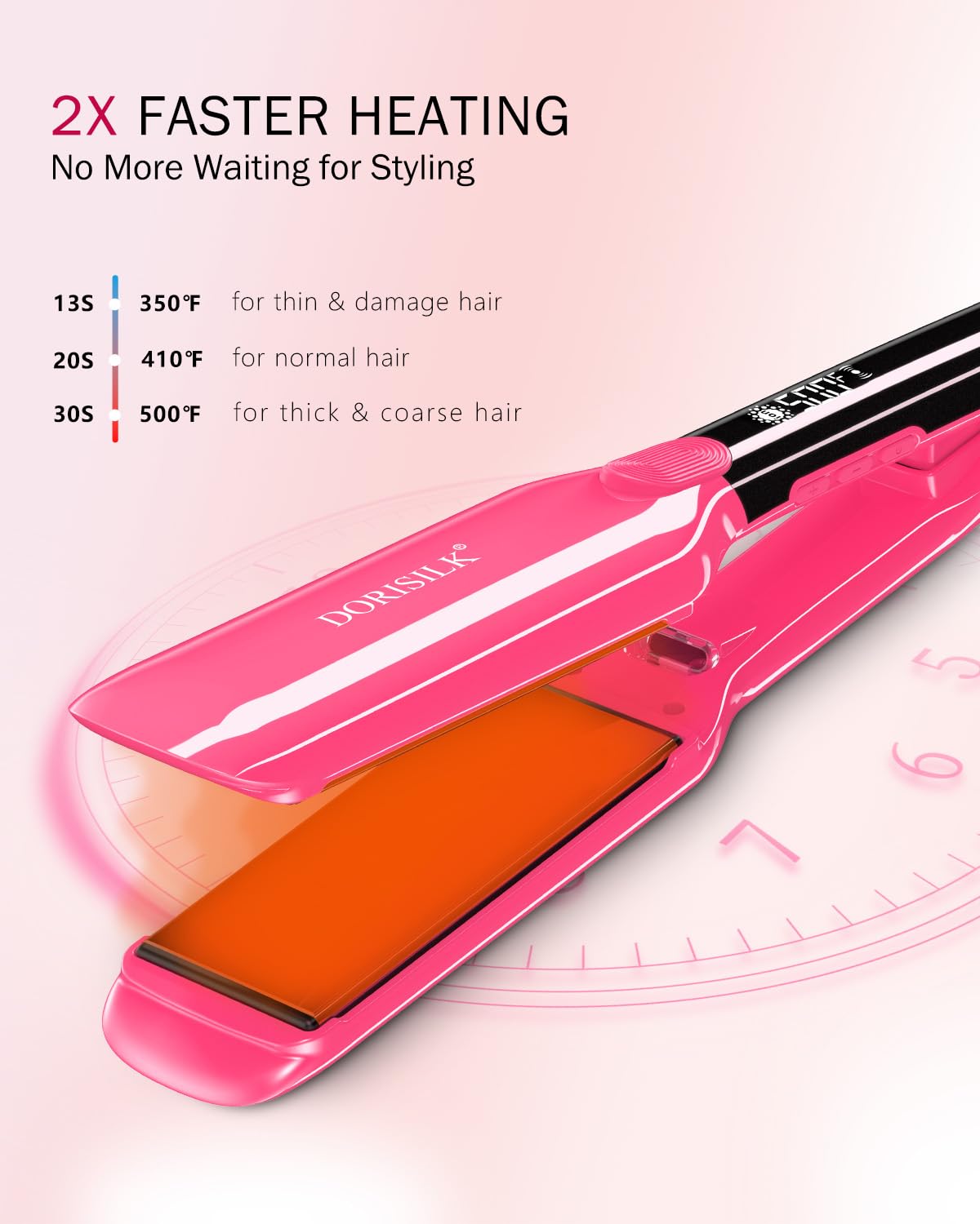 DORISILK 500 Degree High Temp Professional Hair Straightenr ， Ceramic Wide Flat Iron ，2 in 1 Hair Straightener and Curler，Plasma Flat Iron Hair Straightener Get Frizz-Free and Shiny (Purple)