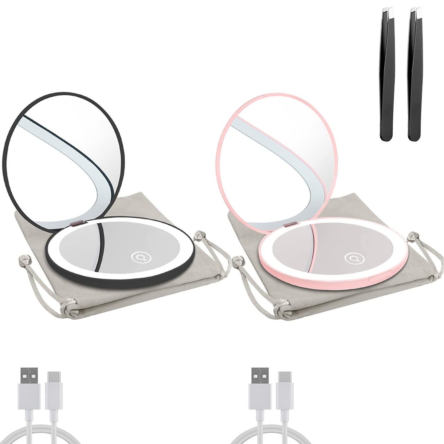 Milishow Compact Mirror with LED Light,1x/10x Magnifying Rechargeable Mirror,3.5in, Dimmable Travel Mirror for Purse,Pocket,Handheld 2-Sided Makeup Mirror
