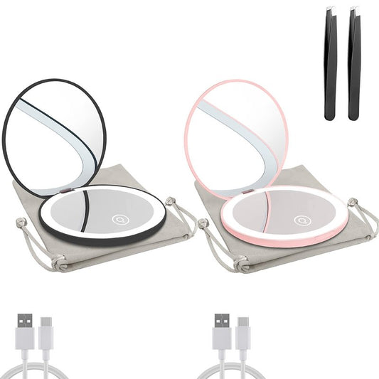 Milishow Compact Mirror with LED Light,1x/10x Magnifying Rechargeable Mirror,3.5in, Dimmable Travel Mirror for Purse,Pocket,Handheld 2-Sided Makeup Mirror