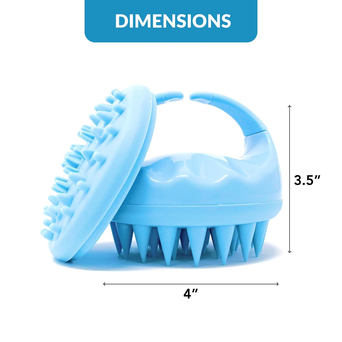 Hair Scalp Massager and Shampoo Brush by Flathead Products - for Shower Dandruff Removal - Wet and Dry Use - Encourages Growth - Includes 2 Massage Removal Heads | Blue