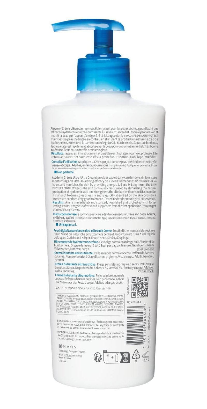 Bioderma Atoderm Ultra Cream Duo Pack, Hydrating Body Moisturizer for Normal to Dry Sensitive Skin 2x16.9 Fl Oz