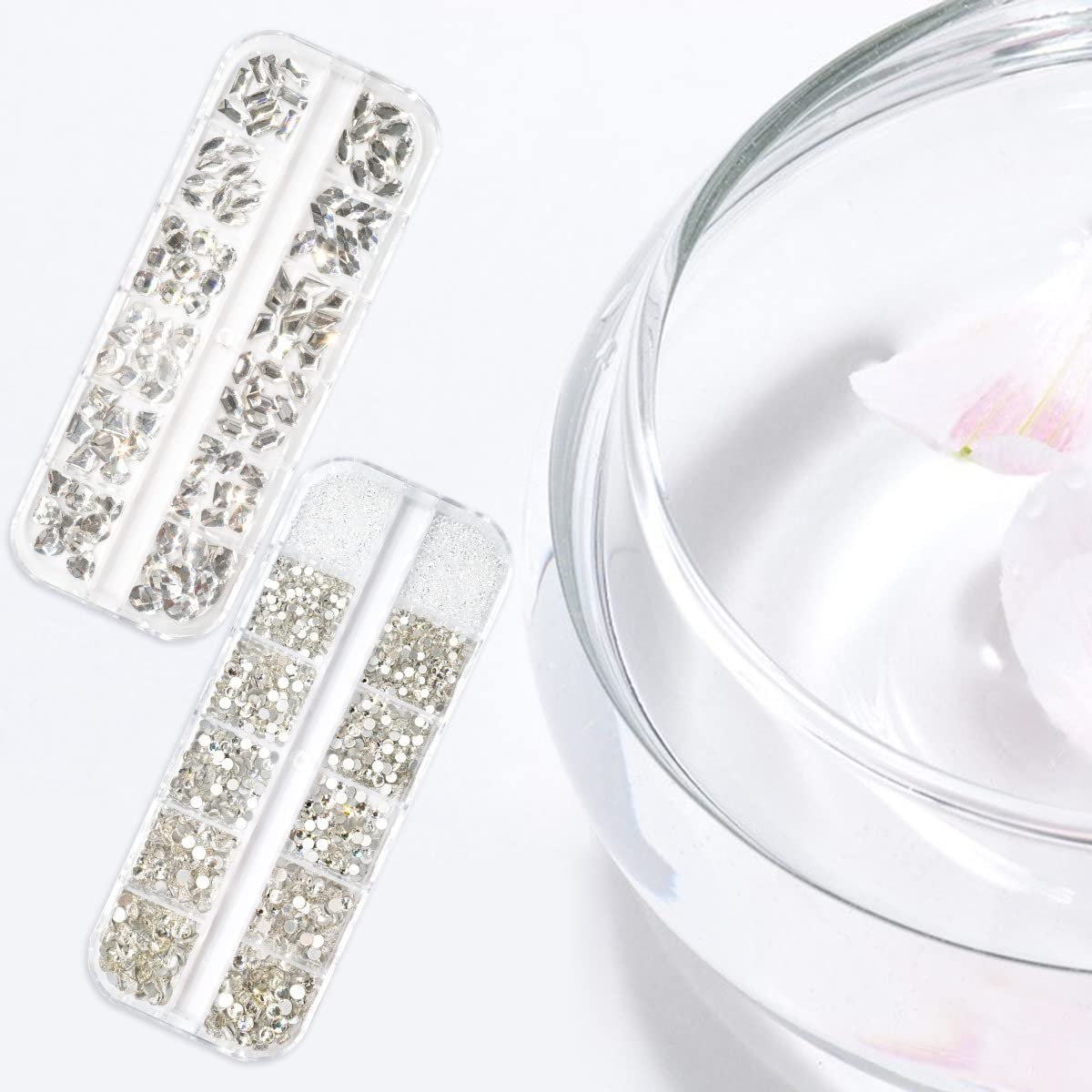 qiipii 4080Pcs Silver Clear Nail Rhinestones Crystal White Stones More Quantity 1.5-4mm Flatback Round Beads K9 Glass Gems Nail Art Diamonds Jewels Charms for Nails Face Eyes Makeup Shoes DIY Crafts