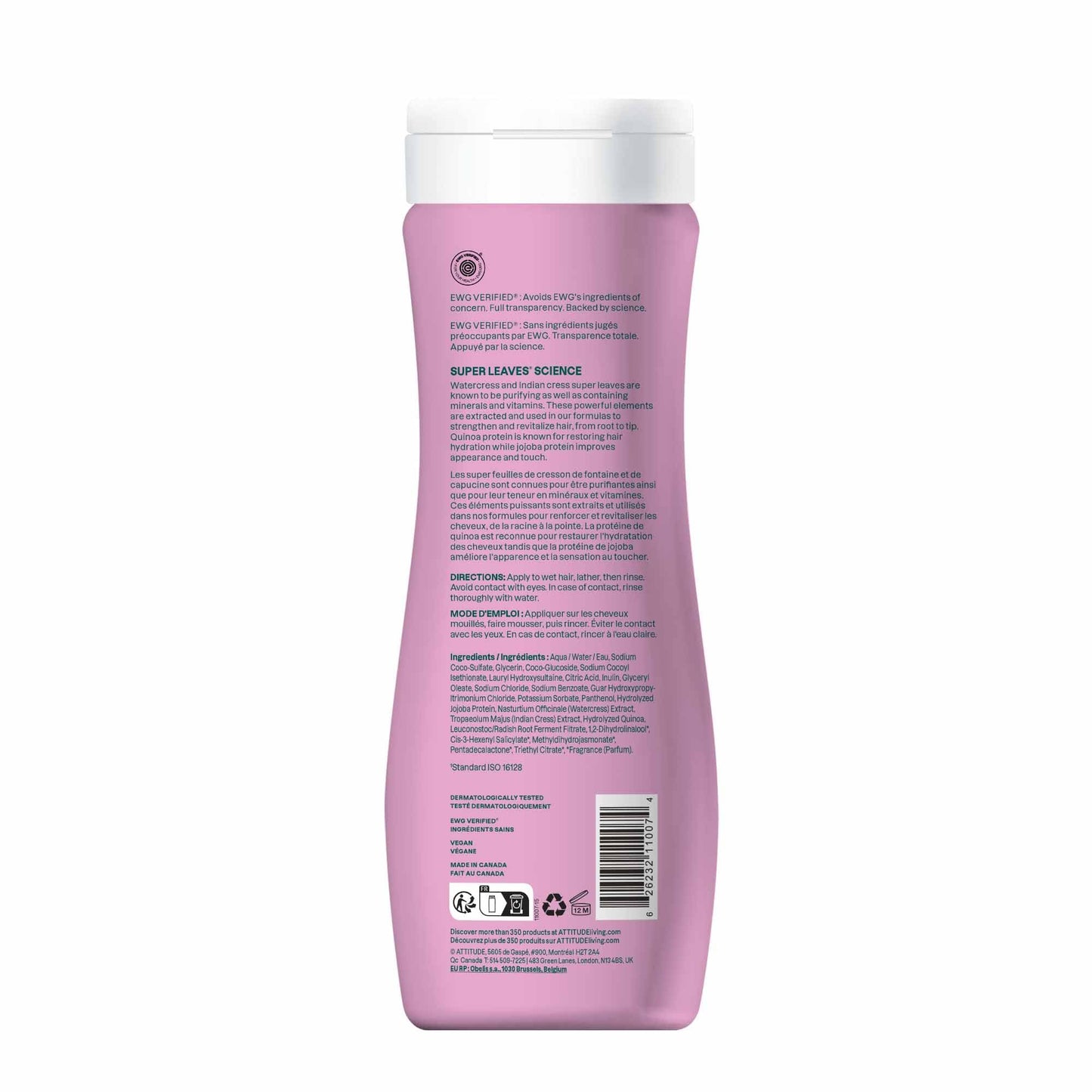ATTITUDE Moisture Rich Hair Shampoo, EWG Verified, For Dry and Damaged Hair, Naturally Derived Ingredients, Vegan and Plant Based, Quinoa and Jojoba, 16 Fl Oz (Pack of 6)