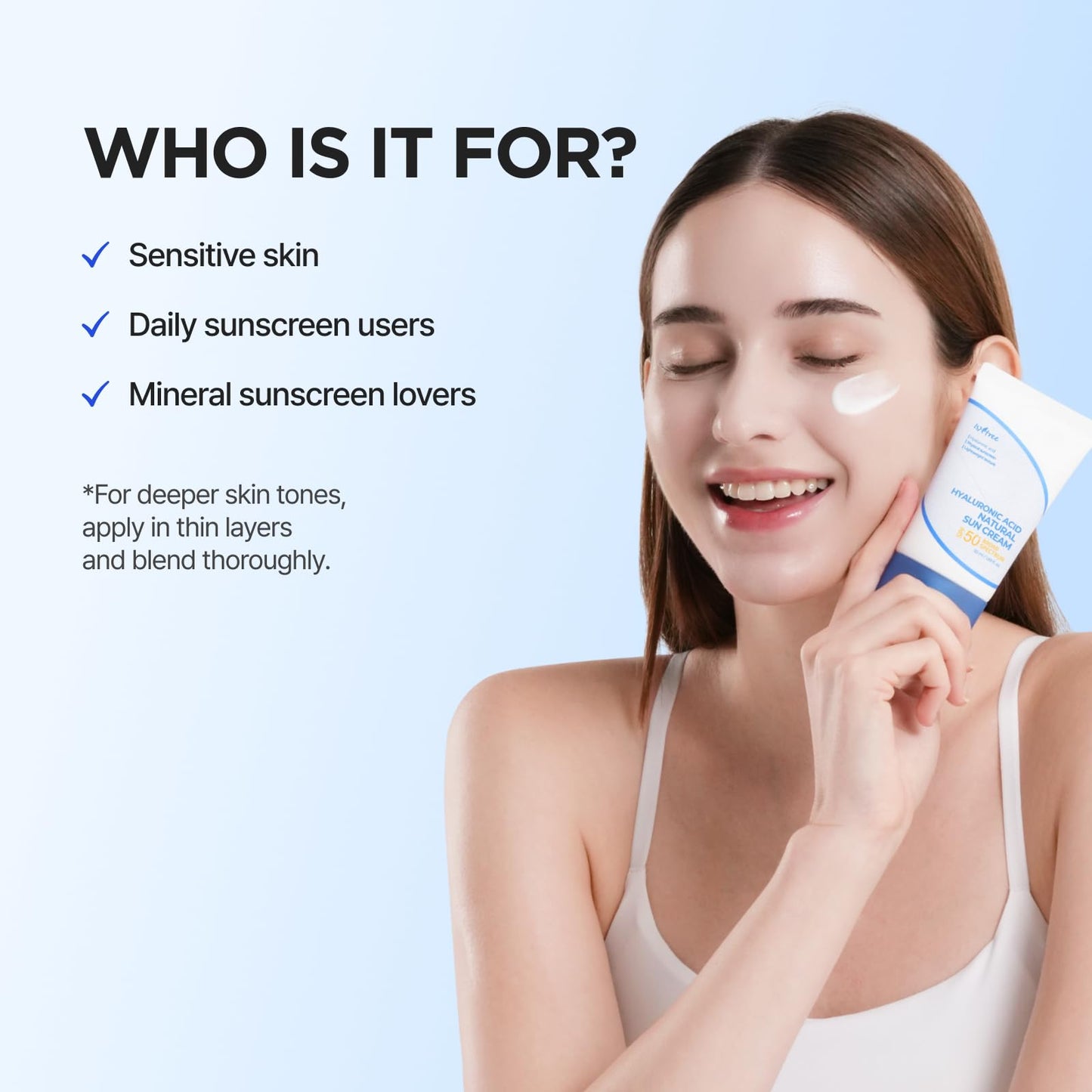 ISNTREE Hyaluronic Acid Natural Suncream SPF 50, Mineral Sunscreen, Gentle Tone-Up Effect, Hydrating Daily Sun Cream, Sensitive Skin Friendly, Korean Skincare, 50ml