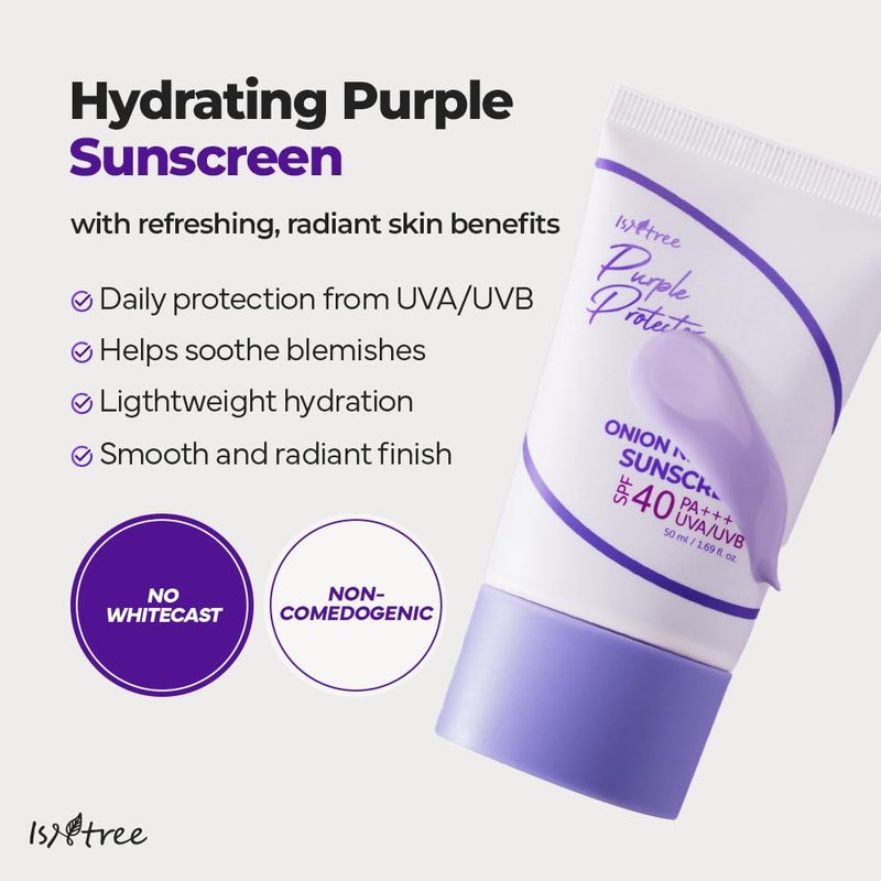 ISNTREE Onion Newpair Sunscreen SPF 40 - Hydrating Purple Sun Protector | 50ml | Evens Skin Tone