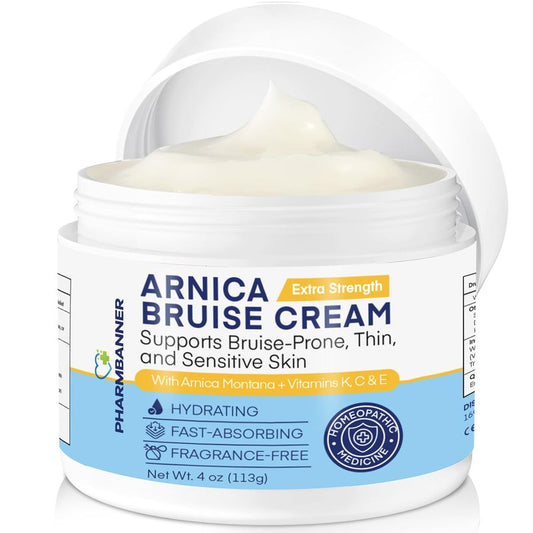 PHARMBANNER Arnica Bruise Cream Extra Strength – Fast-Acting Arnica Montana with Vitamins K, C & E for Bruising, Swelling, Discoloration & Thin Skin – Hydrating Moisturizer for Face & Body – 4 oz