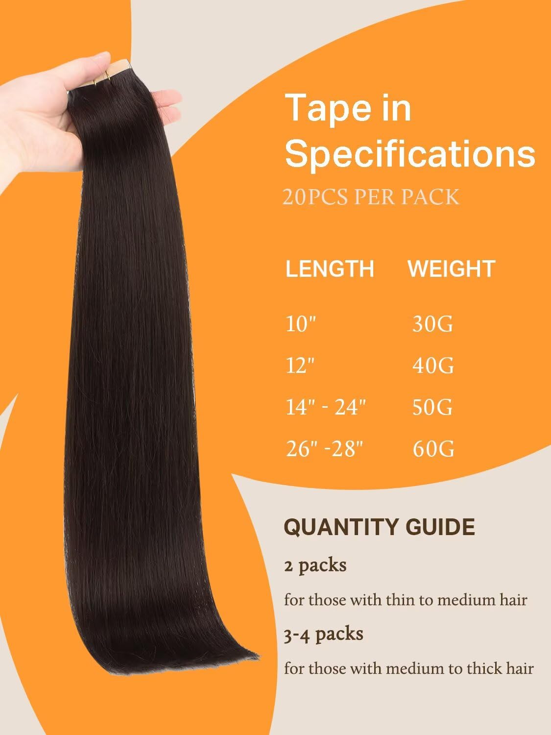 DOORES Tape in Hair Extensions Human Hair, 20 Inch 50g 20pcs Dark Brown, For Everyday Wear, Skin Weft Seamless Real Remy Straight Tape ins For Fine Thin Add Volume