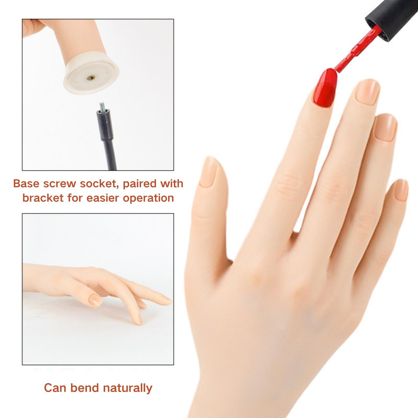 Realistic Practice Hand Flexible Bendable Nail Practice Hand With Holder，NINGDAN Hand Nail Art Training Tools Necklace Bracelet Ring Stand for Showing Photography Props Nail Tech (1pcs Left+bracket)