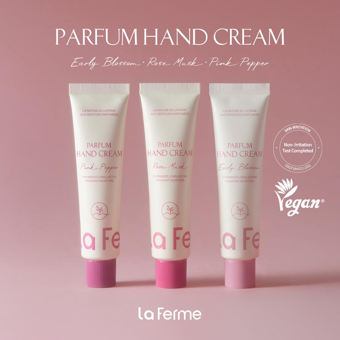 laferme Parfum Hand Cream 2.02 Fl. Oz. (Pink Pepper) | Non Sticky Vegan & Travel-Sized Hand Lotion with Shea Butter | Hydrating & Nourishing for Dry Skin, Korean Skincare for Women & Men