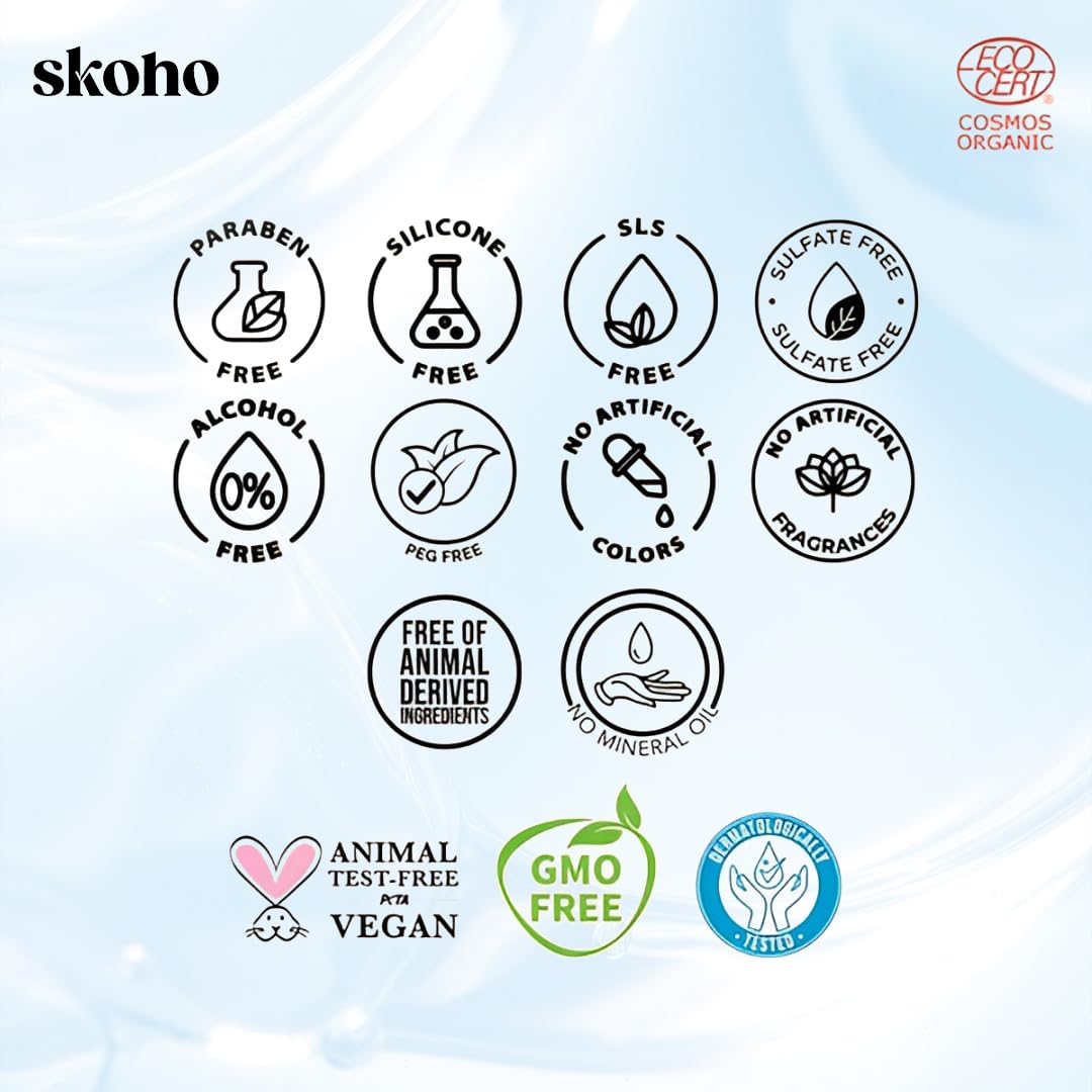 SKOHO Organic Vitamin C Face Serum with 98.932% Naturality | Reduces dark spots & Hyper Pigmentation | Licorice, Natural Peptides, Vitamin C | 30ml, Natural