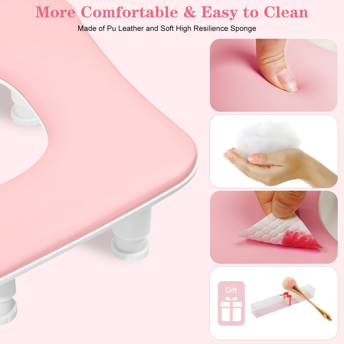 Ruetail Arm Rest for Nails Tech, Adjustable Height Nail Stand Hand Rest, Professional U-Shaped Nail Hand Pillow with 1Pcs Nail Brush, Leather Manicure Rest Stand, Salon Manicurist Essentials (White)