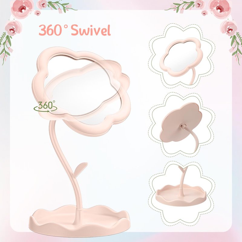 GlikCeil 8 Pcs Flower Shaped Mirror Spa Party Makeup Mirror Sleepover Party Favor for Spa Sleepover Slumber Birthday(Pink)