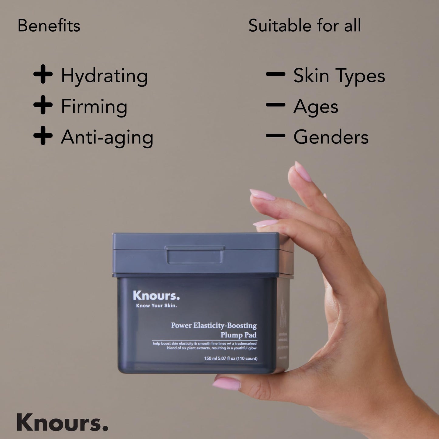 Knours Plump Pad | Natural Plant | Smooth Lines, Firming, Elasticity | Collagen Support | 2-in-1 Toner Pad + Face Mask | Holy Basil | Power Elasticity-Boosting | All Skin | 110 Count | 185ml/6.25oz